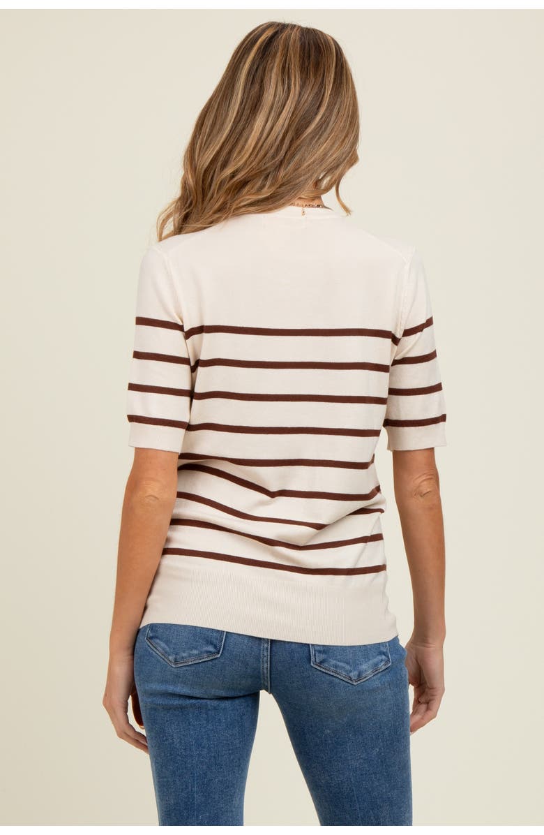 PinkBlush Striped Knit Short Sleeve Top, Alternate, color, Brown