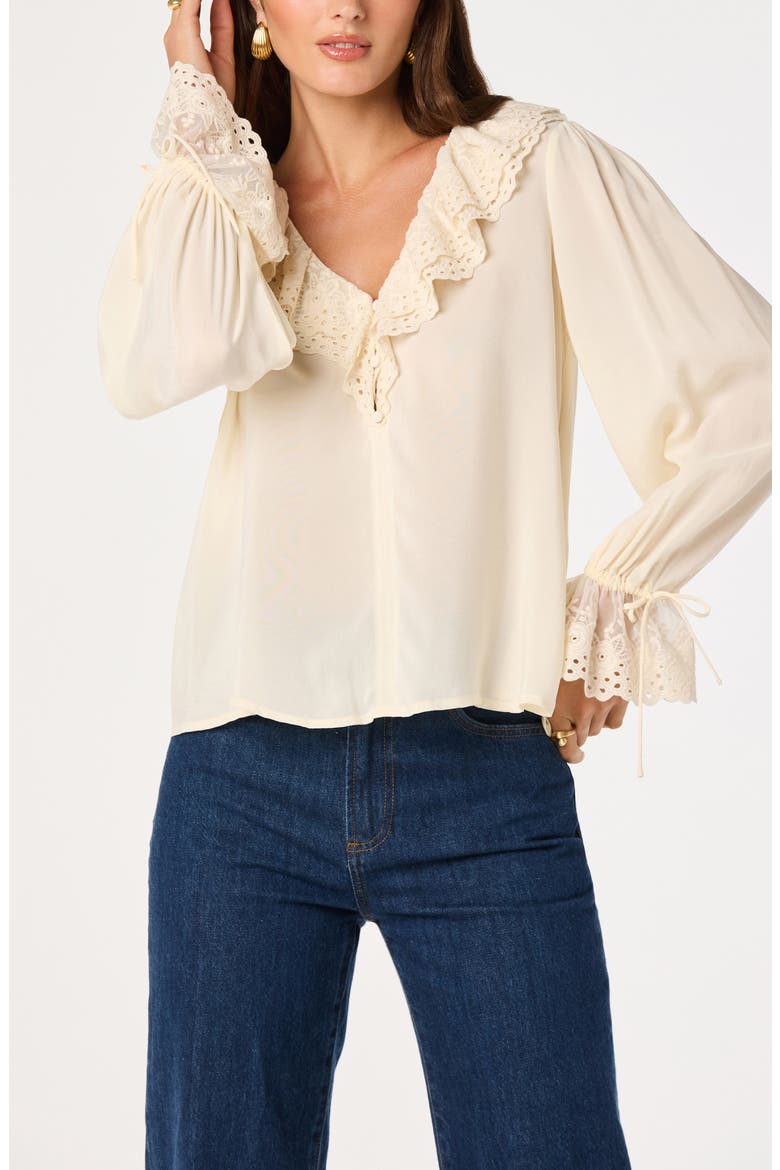 Christy Eyelet Trim V-Neck Top, Alternate, color, CREAM