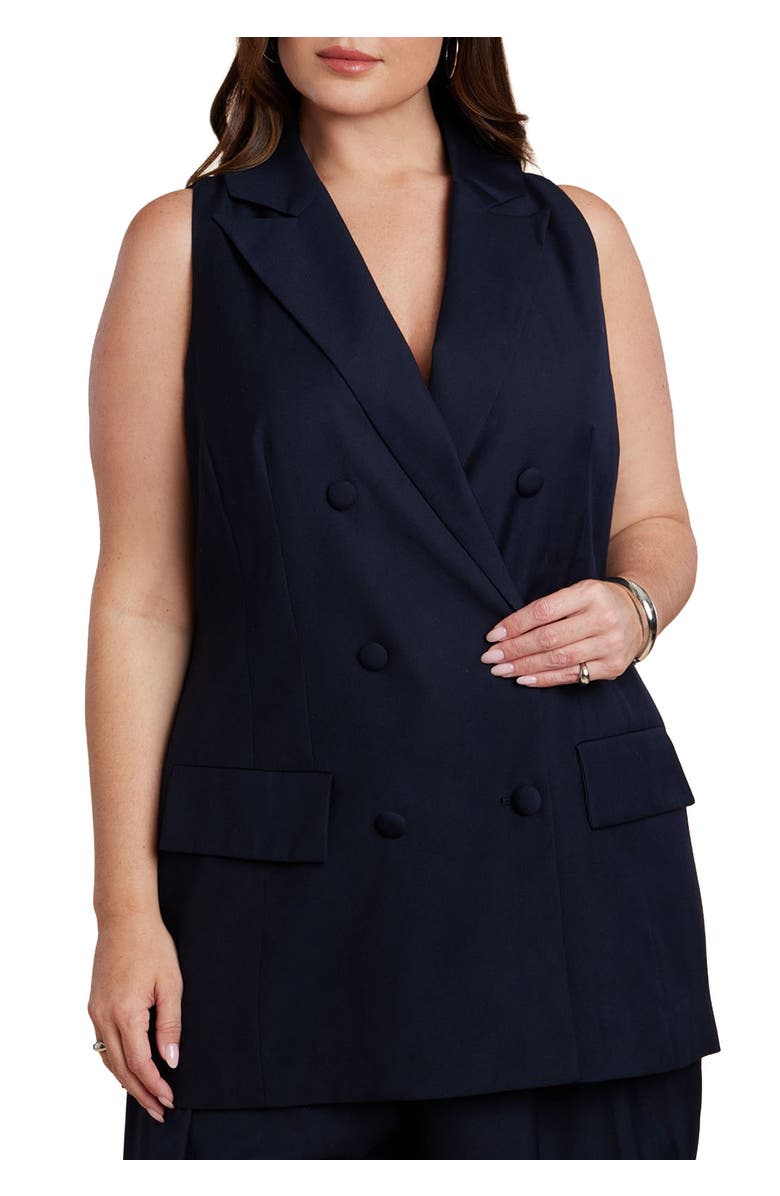 ELOQUII Long Tailored Vest, Main, color, Navy