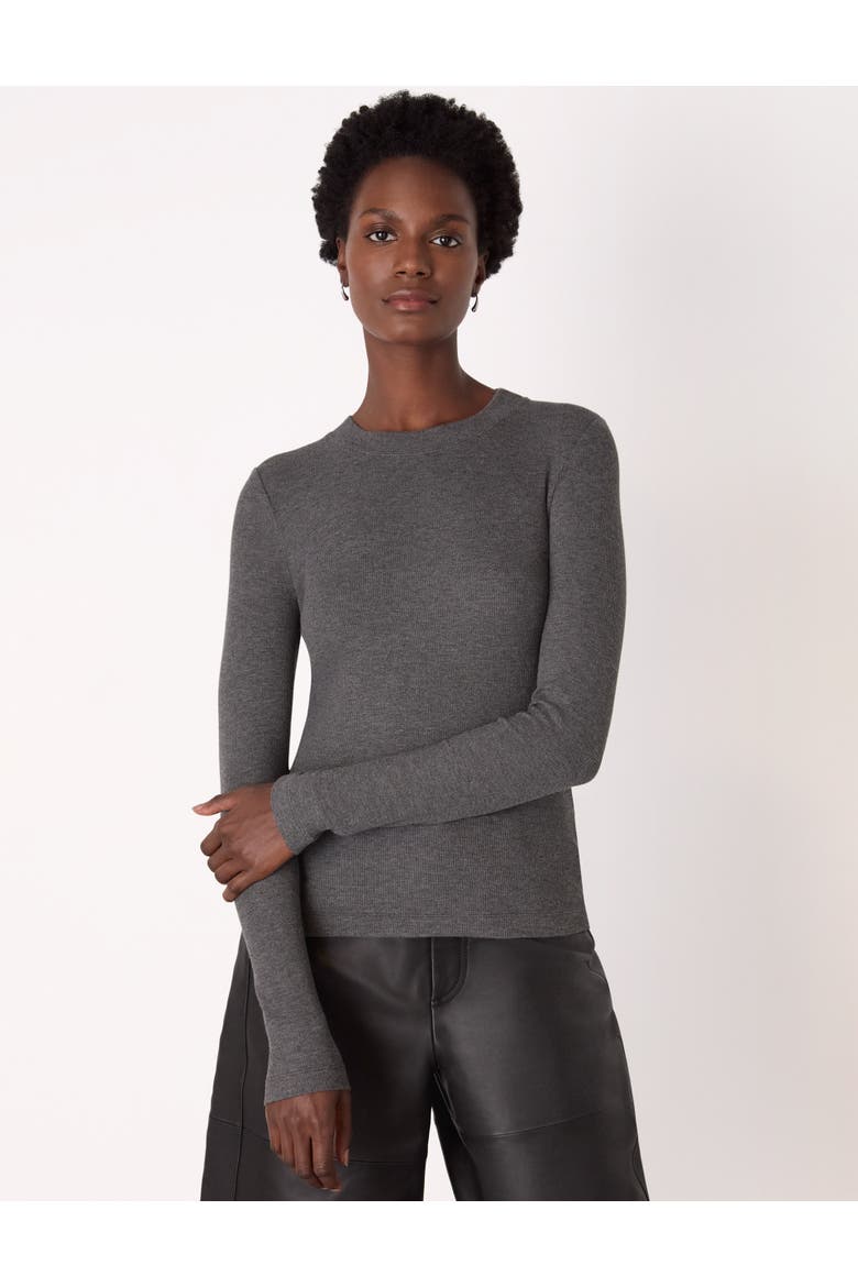 Essential Ribbed Crew Long Sleeve Top, Main, color, Dark Grey
