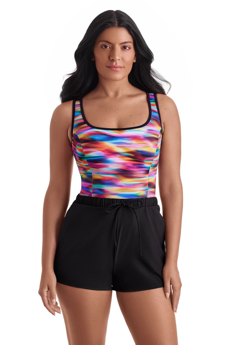 Binded Scoopneck Runaround Chlorine Resistant One-Piece Swimsuit, Main, color, Seaglass