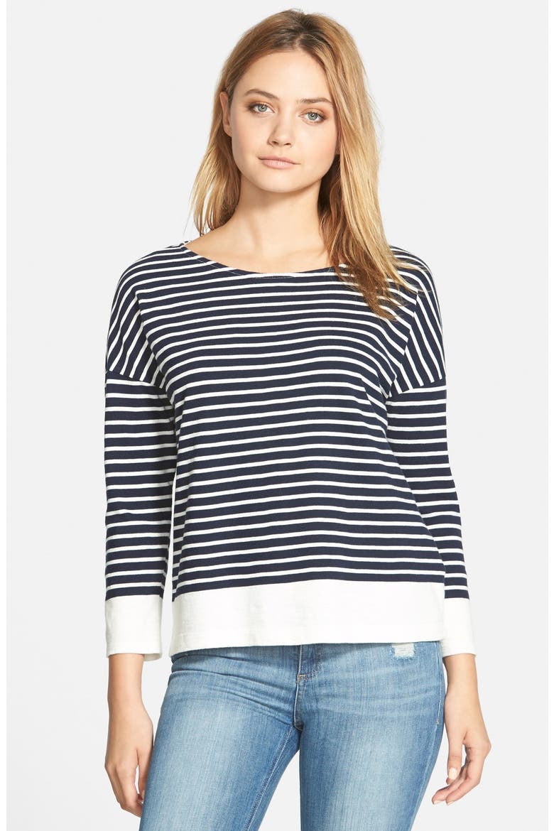 'Aria' Stripe Cotton Top, Main, color, PEACOAT PORCELAIN