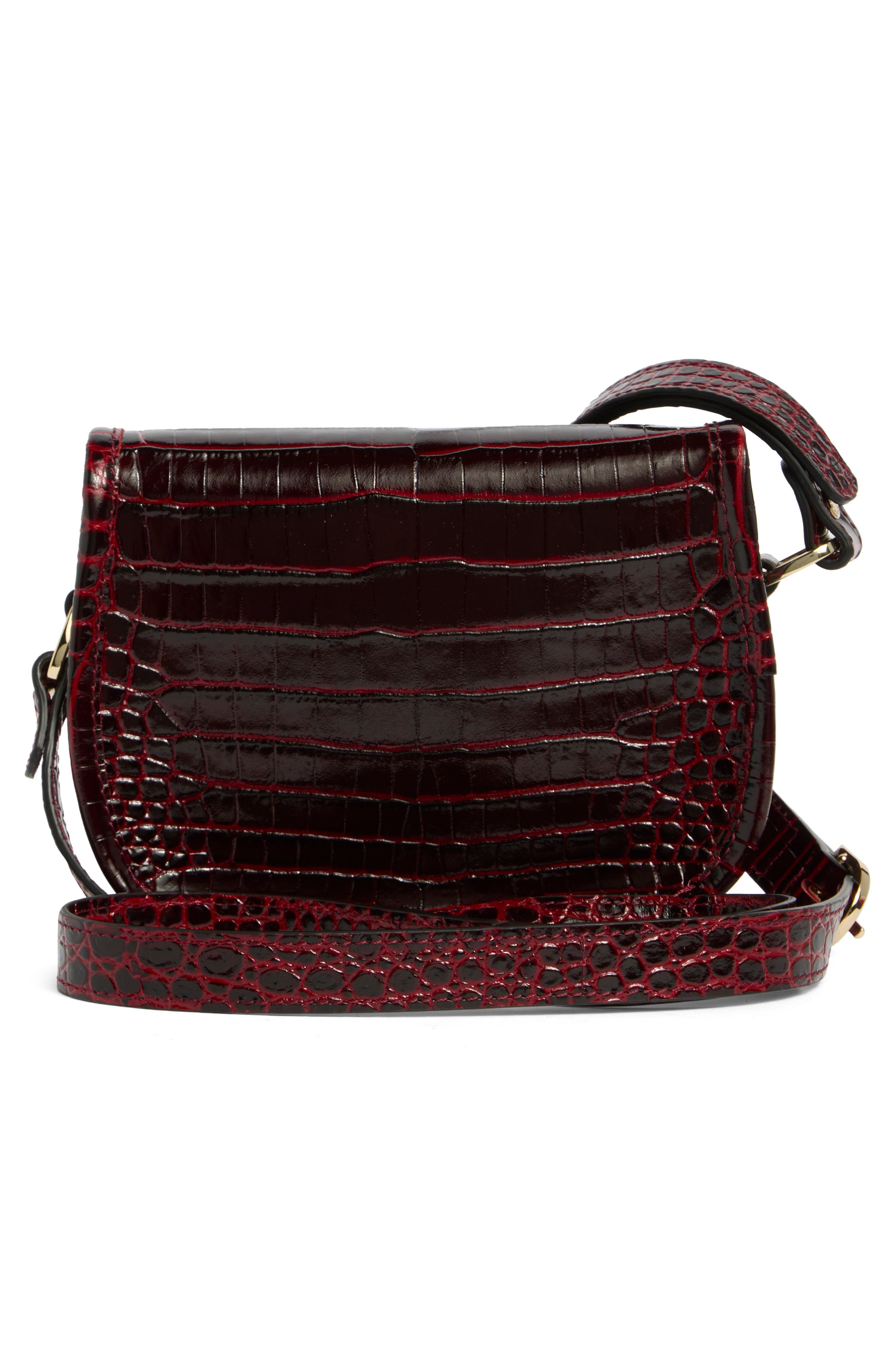 Longchamp Croc Embossed Leather Crossbody Bag, Alternate, color, Burgundy