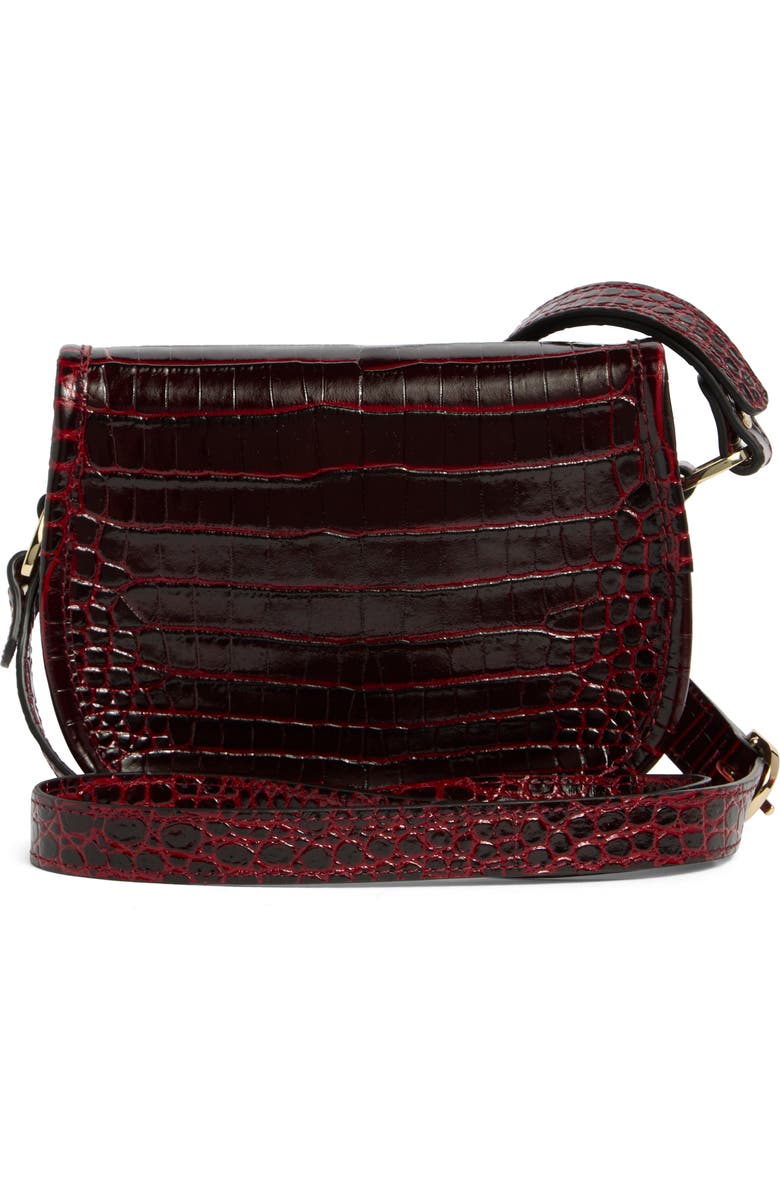 Longchamp Croc Embossed Leather Crossbody Bag, Alternate, color, Burgundy