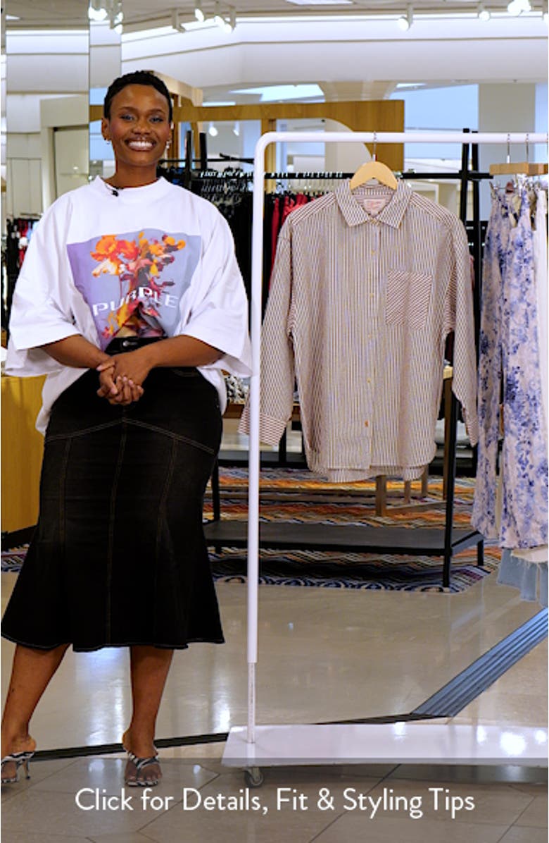 Gracey Stripe Oversize Cotton & Kapok Seersucker Button-Up Shirt, sales video thumbnail