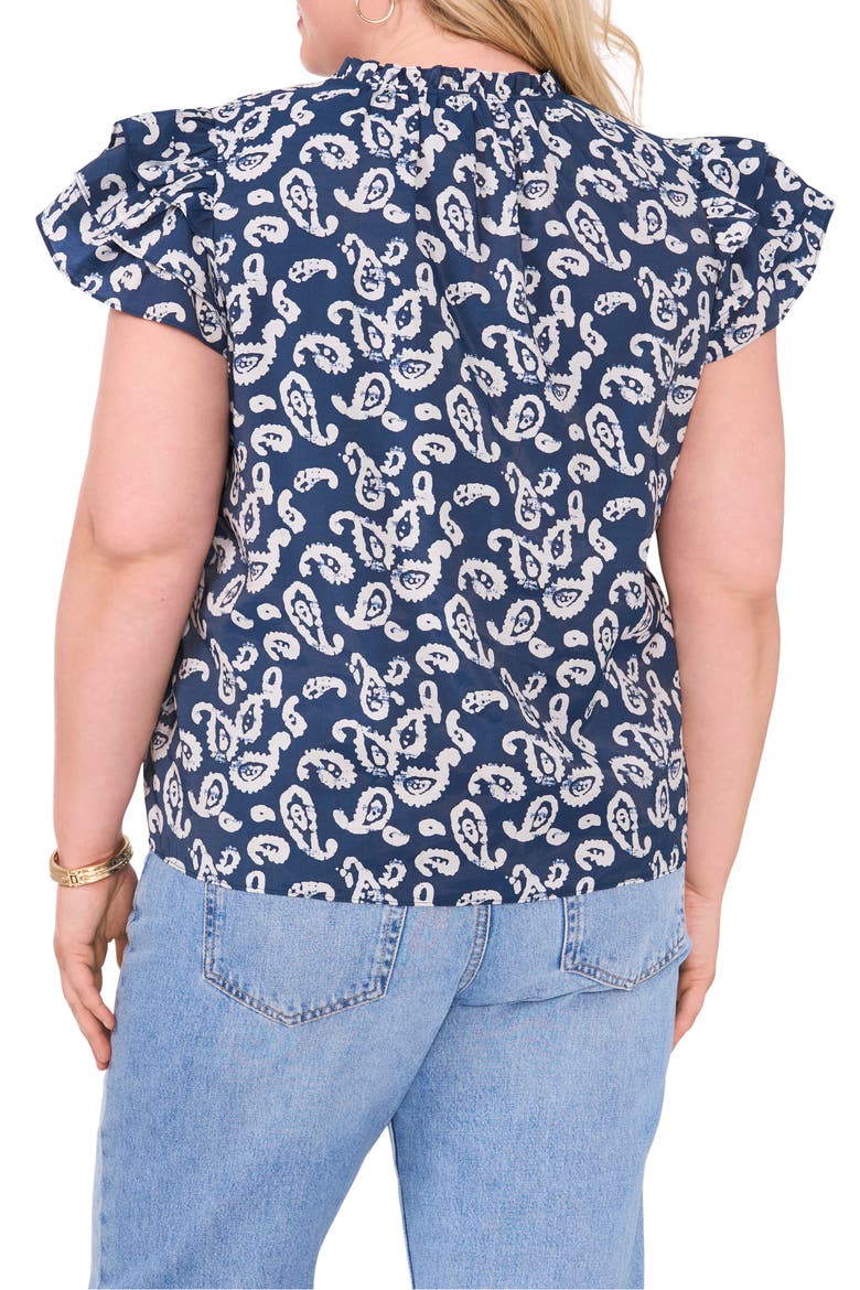 Paisley Flutter Sleeve Organdy Top, Alternate, color, TIDAL NAVY