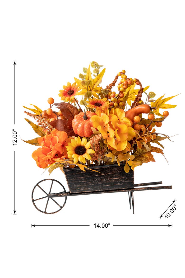 14"L Fall Floral Cart Centerpiece, Alternate, color, Orange