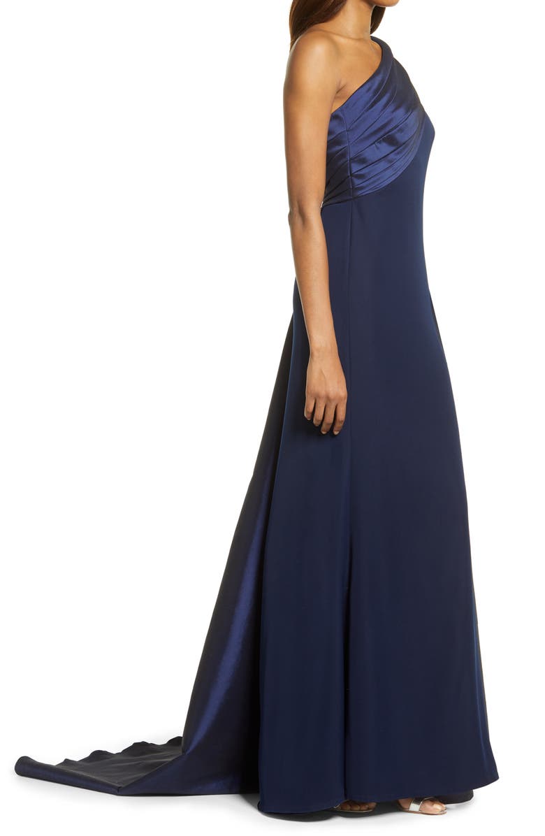 Tadashi Shoji Taffeta Detail One-Shoulder Crepe Gown, Alternate, color, 