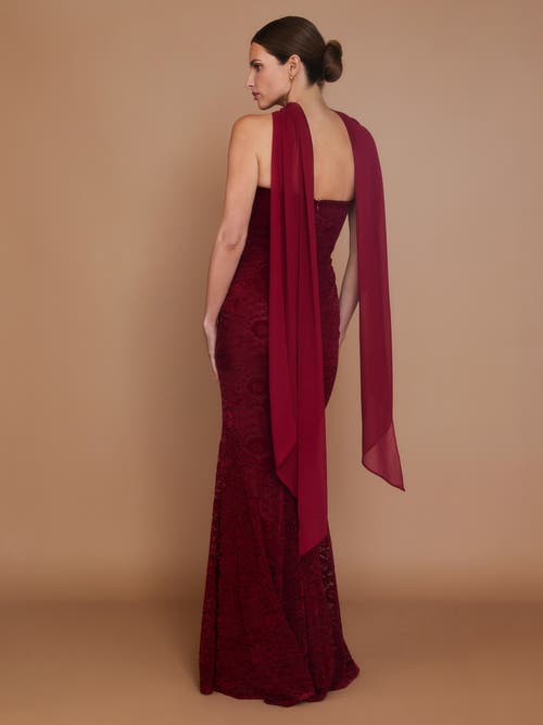 Six Stories Velvet Lace Corset Bandeau Maxi Dress In Burgundy