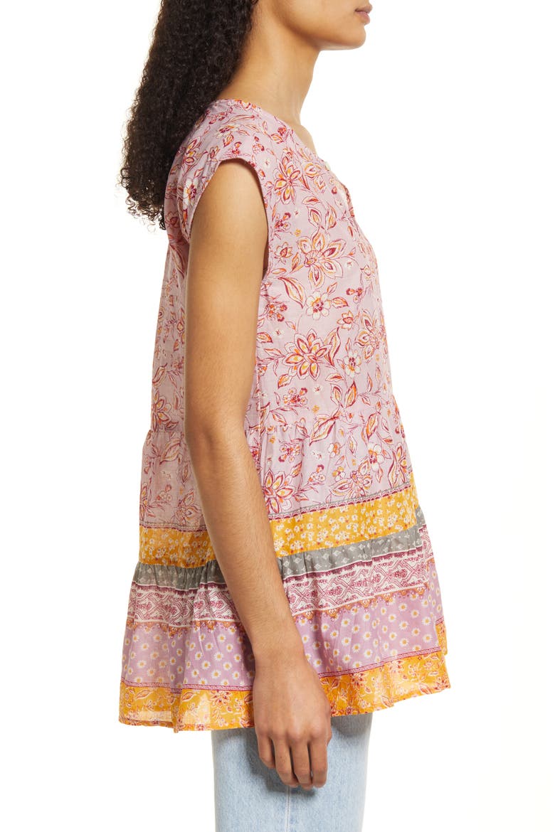 Jessa Border Print Cotton Top, Alternate, color, DUSTY LILIES