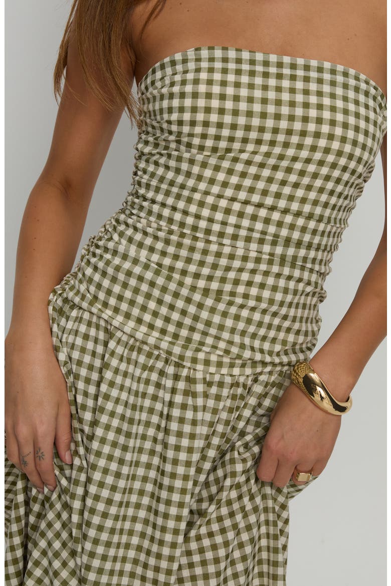 Frankey Strapless Gingham Drop Waist Maxi Dress, Alternate, color, GREEN CHECK