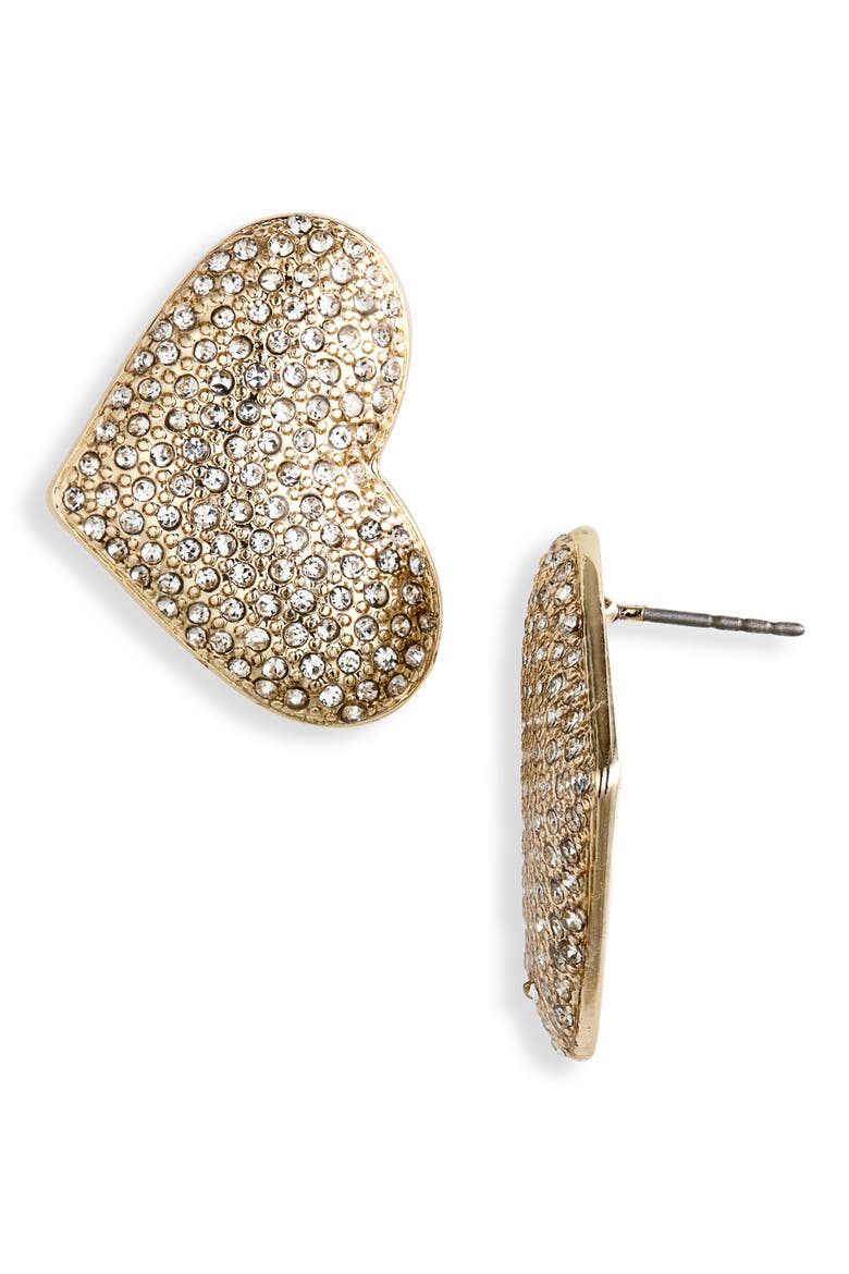 Pavé Crystal Heart Stud Earrings, Main, color, CLEAR- GOLD