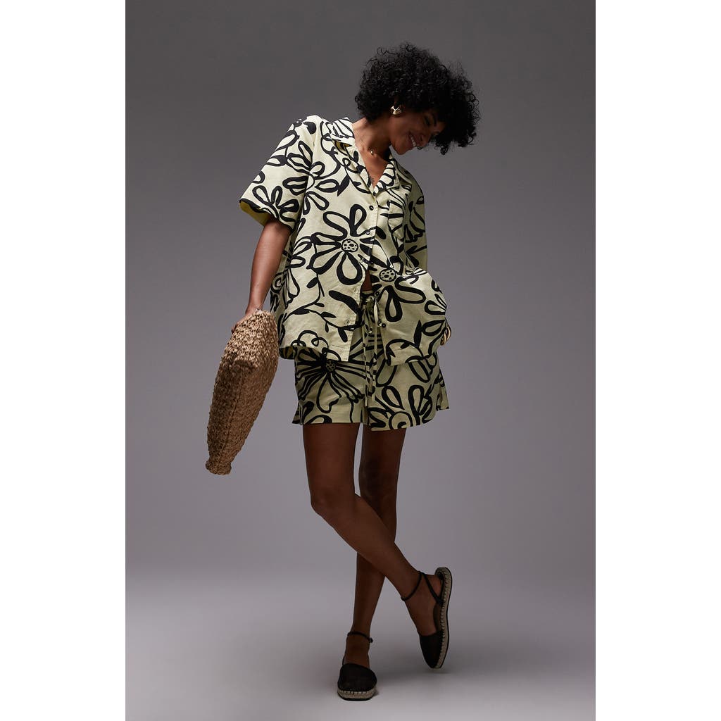 Topshop High Waist Cotton Blend Shorts In Yellow