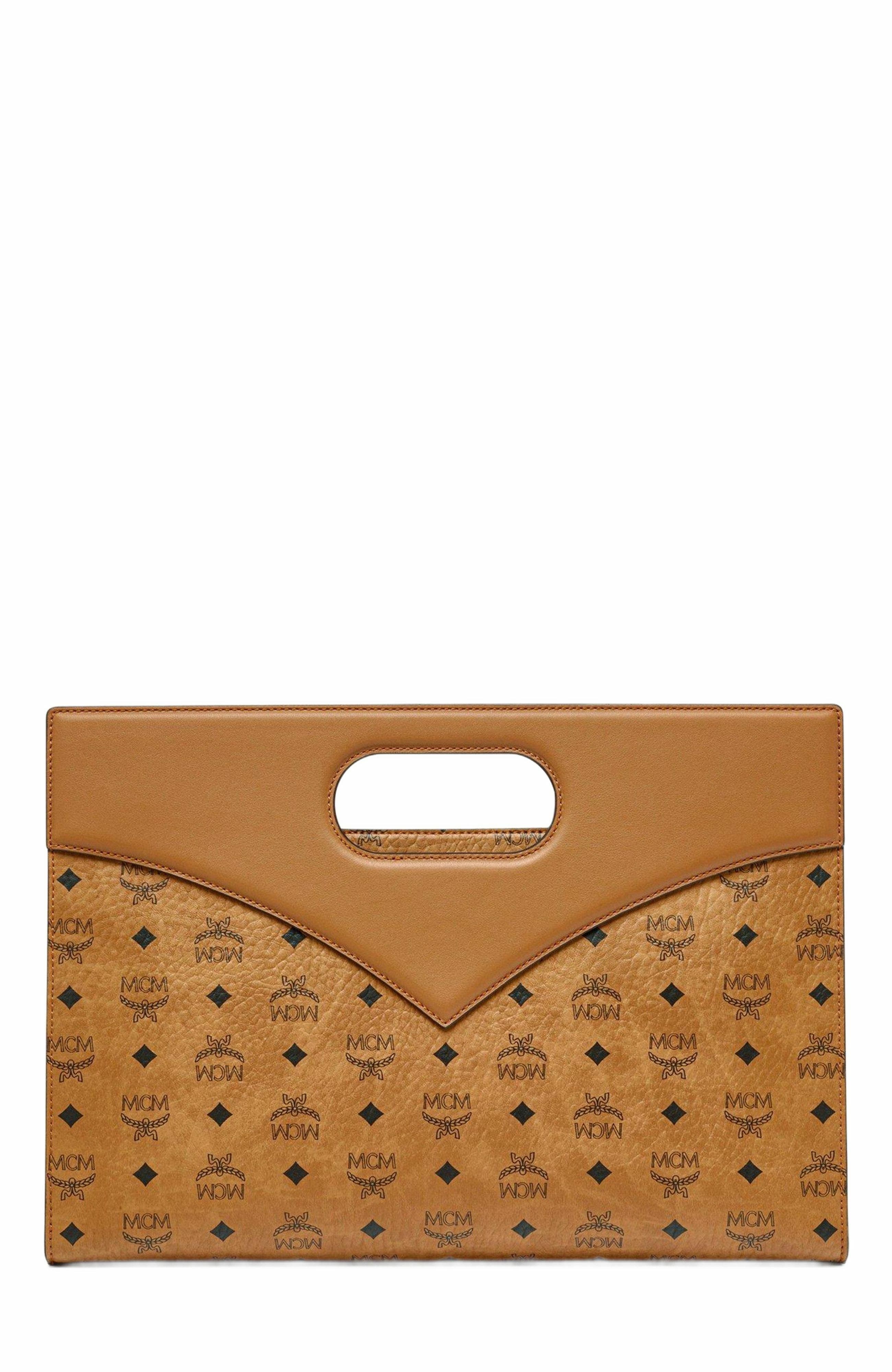 MCM Diamond Tote in Visetos Leather Mix, Alternate, color, Cognac