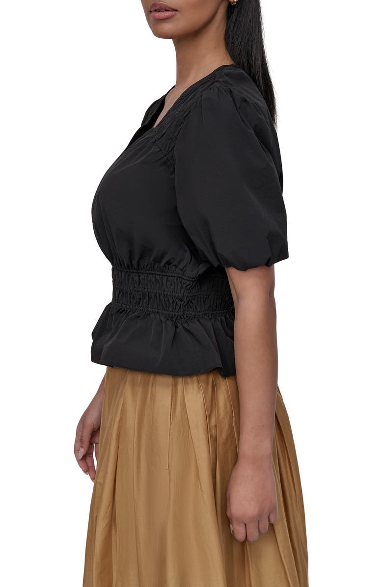 DKNY Shirred Puff Sleeve Peplum Top, Alternate, color, Black