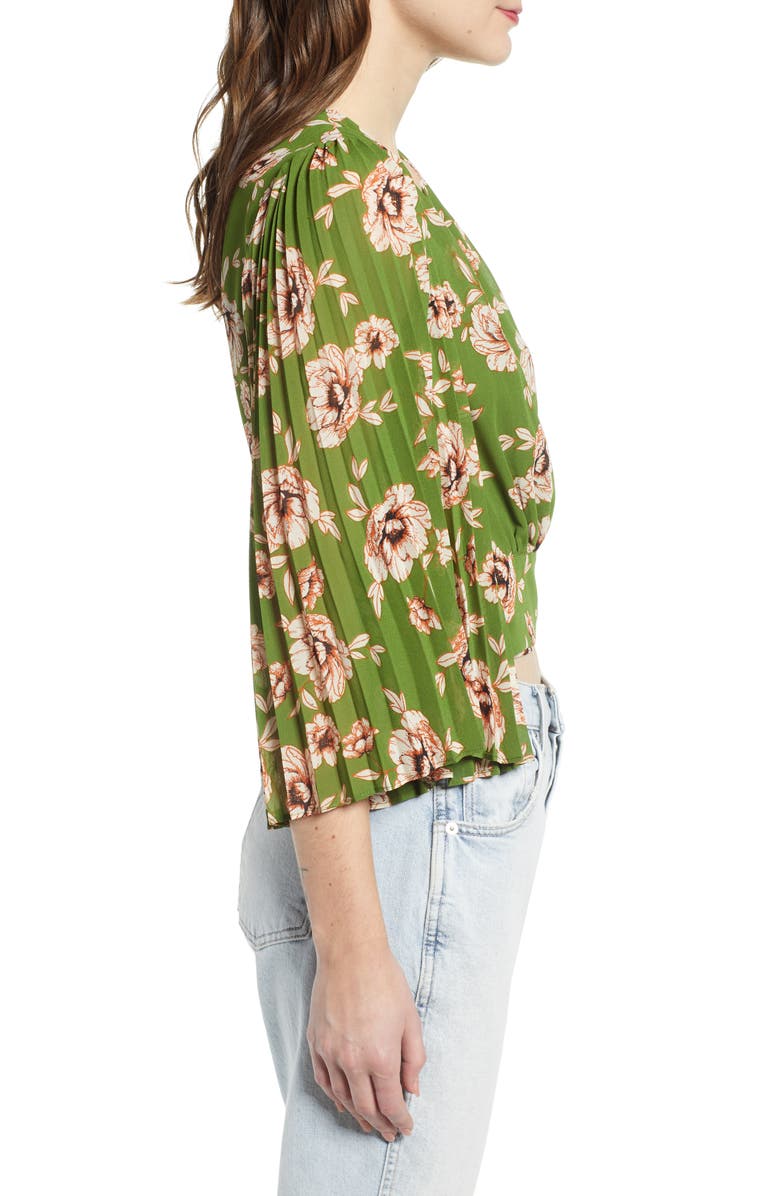 ASTR the Label Floral Pleated Sleeve Wrap Blouse, Alternate, color,