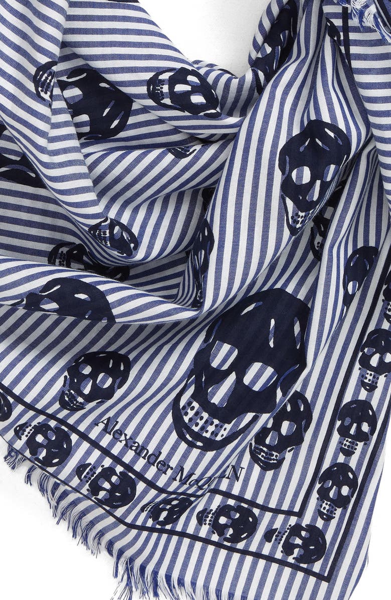 McQueen Skull on Stripe Cotton & Modal Scarf, Alternate, color, 