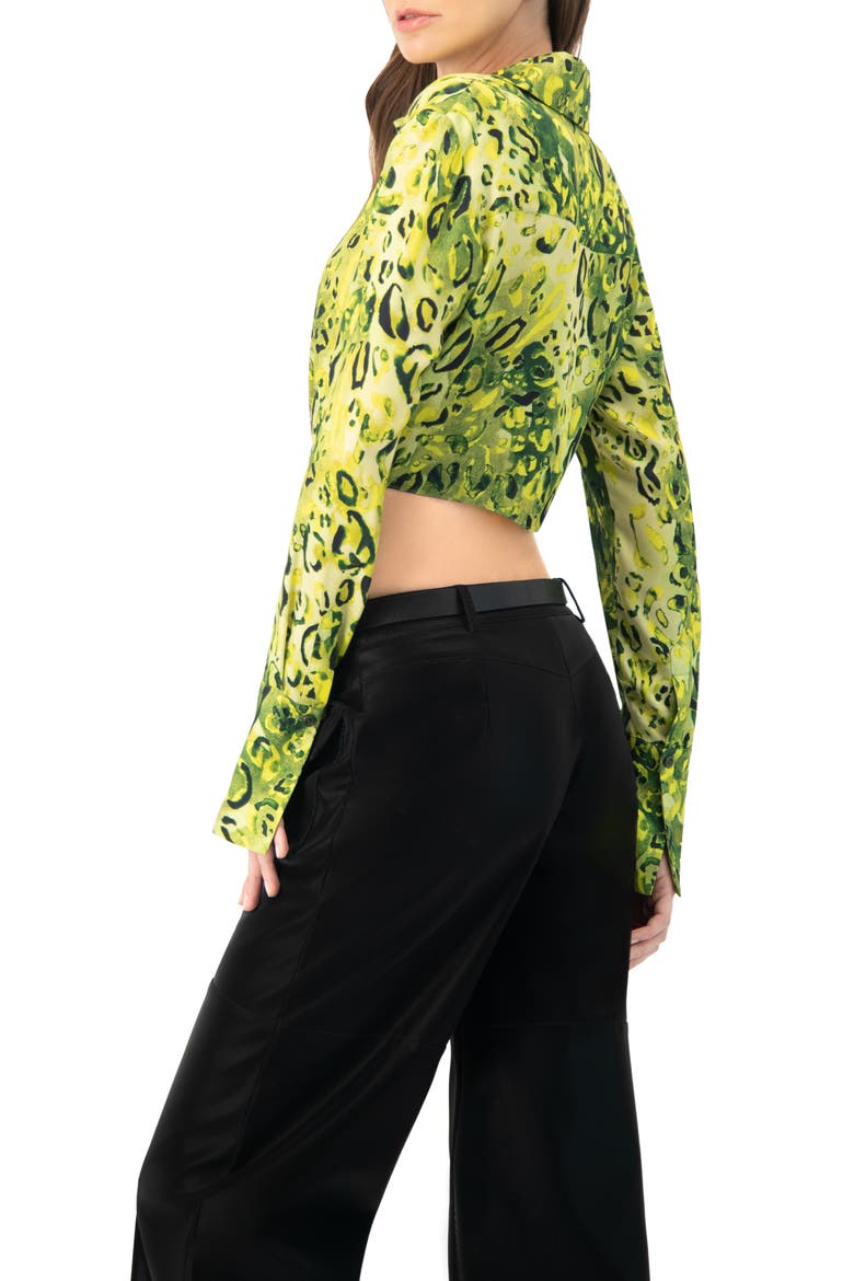 Cropped Animal Print Shirt With Waist tie, Alternate, color, Green