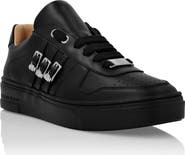 PHILIPP PLEIN Nappa Leather Lo-Top Sneakers Skull Logo Women