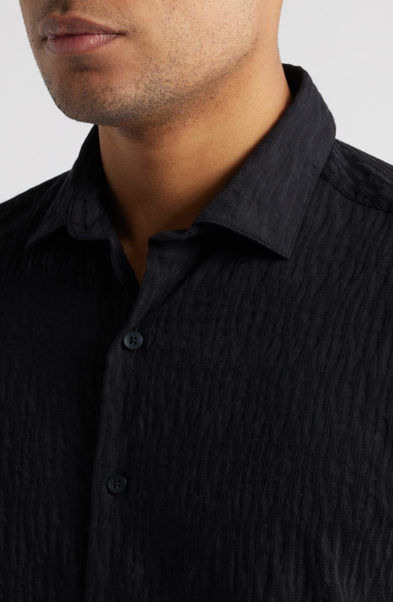 Robert Barakett Calyx Cotton Blend Jacquard Short Sleeve Button-Up Shirt, Alternate, color, Black