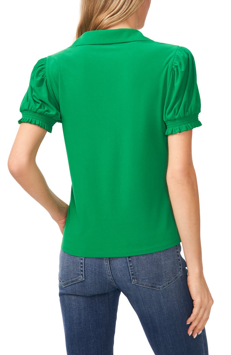 CeCe Short Puff Sleeve Knit Polo, Alternate, color, Lush Green