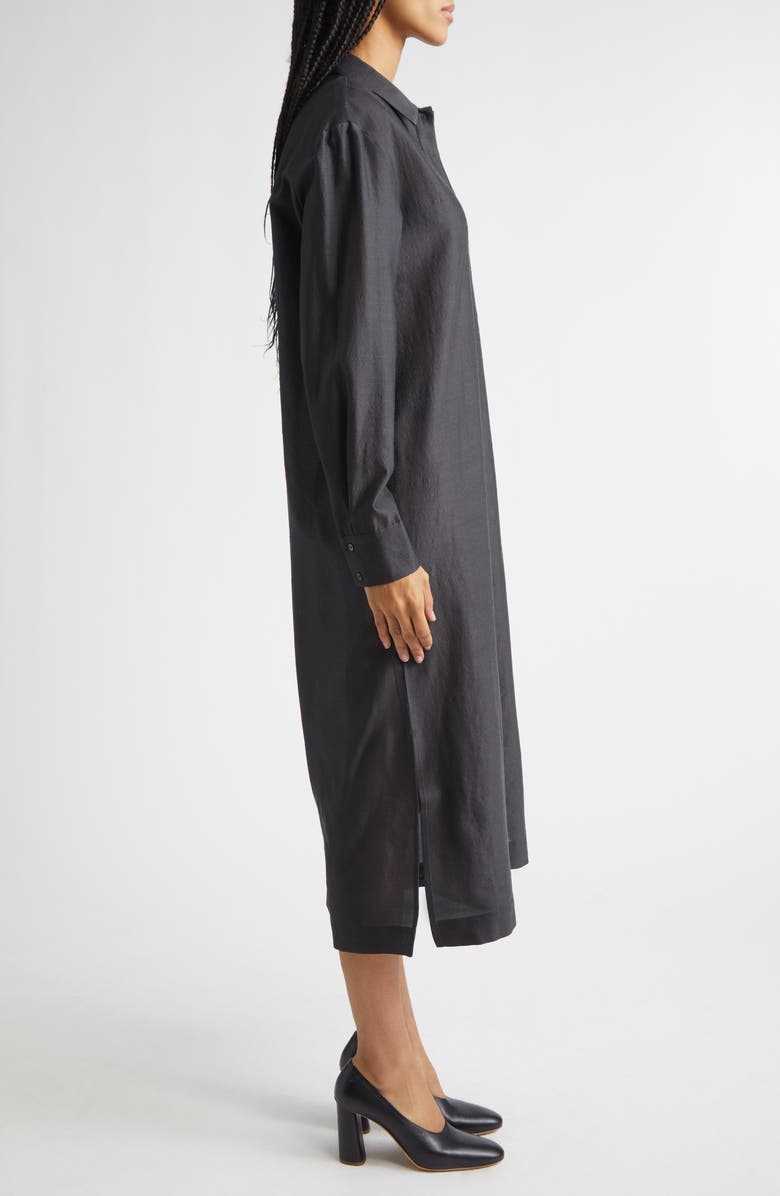 Paloma Wool Espon Long Sleeve Wool & Silk Midi Shirtdress, Alternate, color, Black