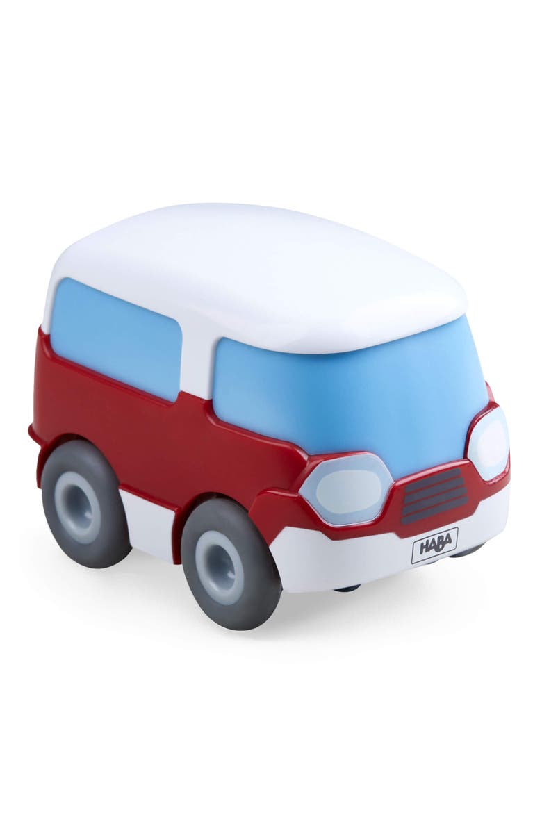 HABA Toddler Car Toy with Momentum Motor - Kullerbu Red Mini Bus, Push and Go Cars for Kids Ages 3-5, Bus Toys for Ages 2 Years Old and Up, Main, color, Multi
