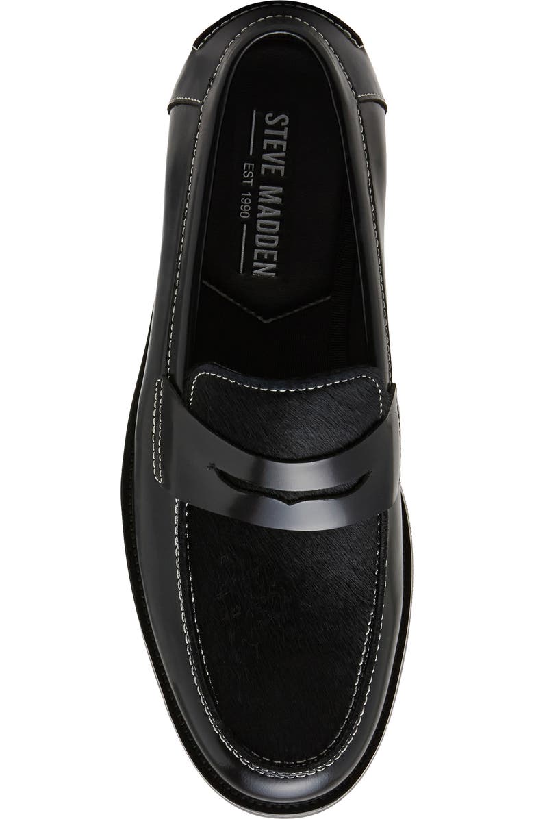 Madden Men's Natan Genuine Calf Hair Penny Loafer, Alternate, color, Black Leather