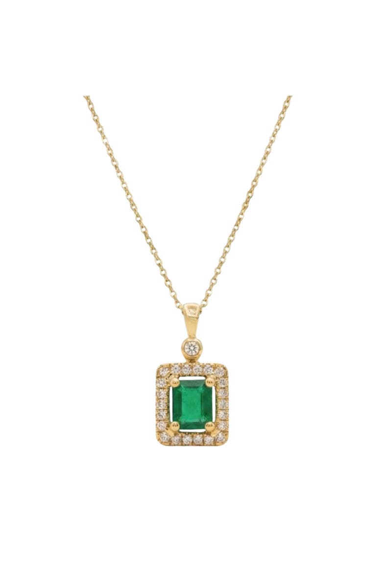 Emerald Cut Emerald & Diamond Halo Necklace, Main, color, Green