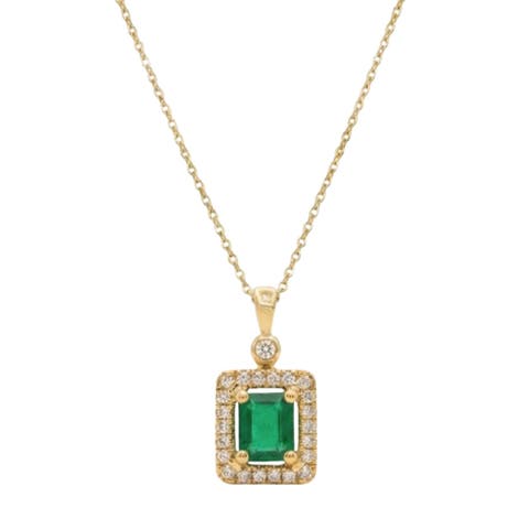 Emerald Cut Emerald & Diamond Halo Necklace