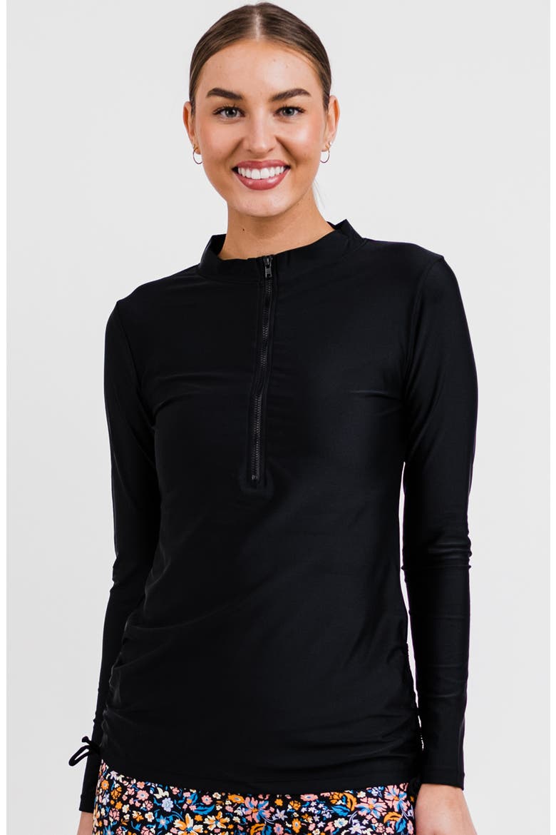 Half-Zip Nora Swim Top, Main, color, Black