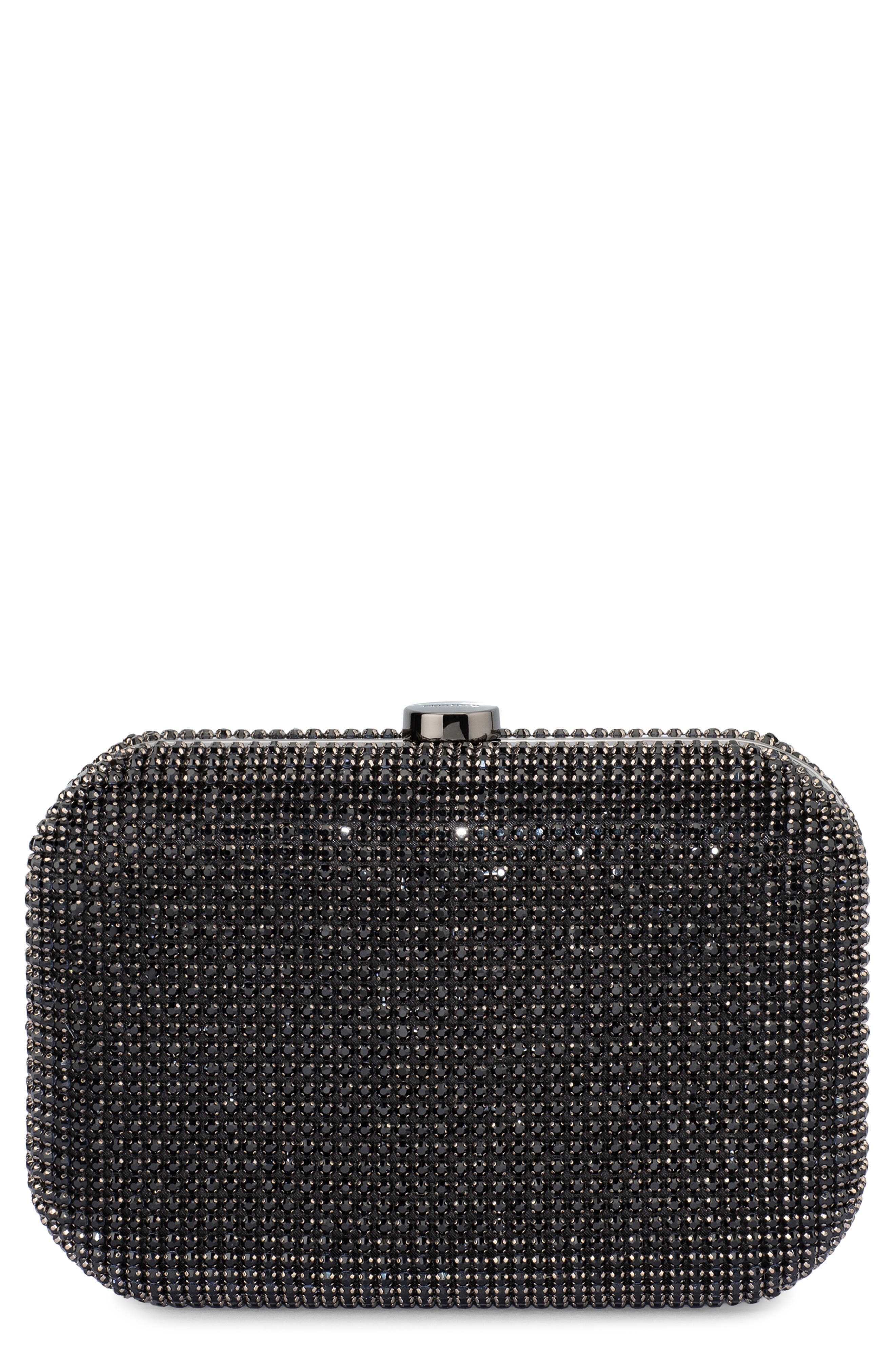 Olga Berg Rae Crystal Frame Clutch, Main, color, Black
