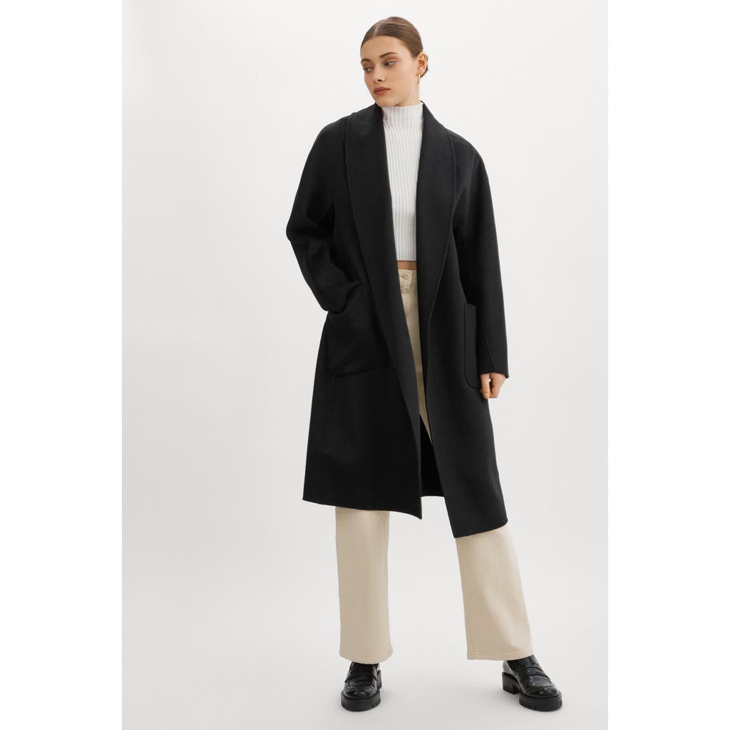 Lamarque Thara | Shawl Collar Wool Coat In Black