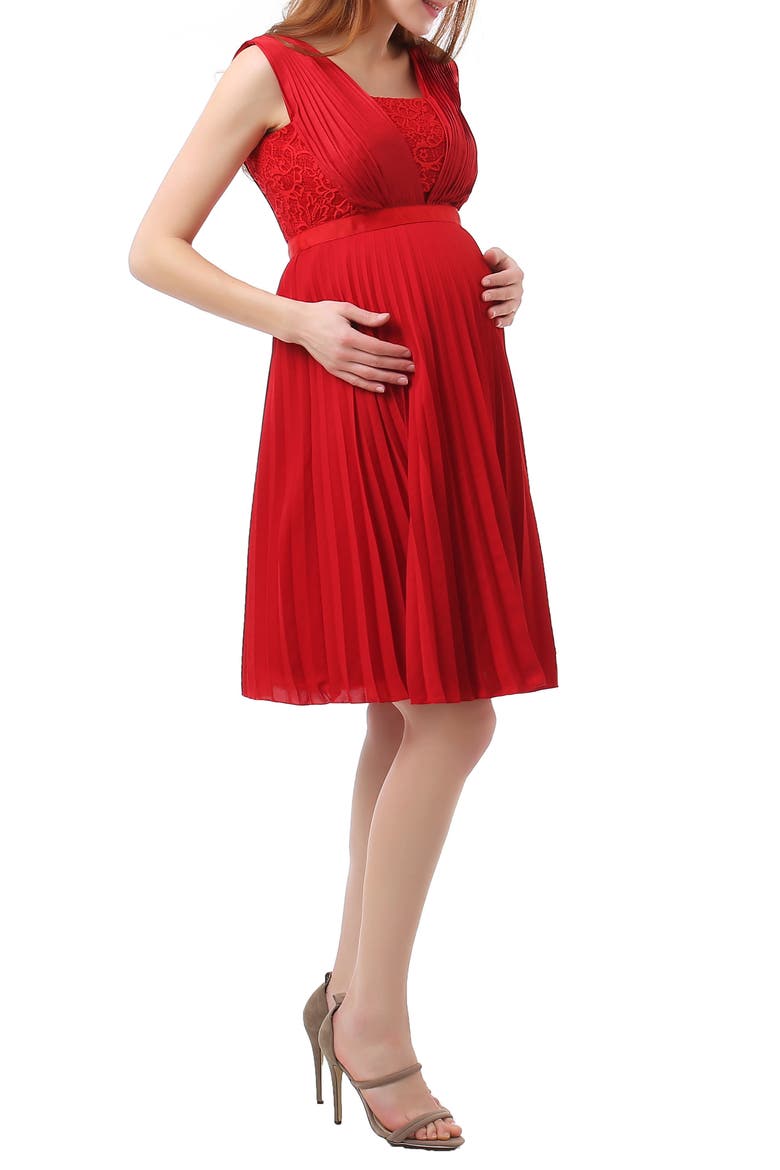 Lauren Chiffon & Lace Maternity Dress, Alternate, color, RED