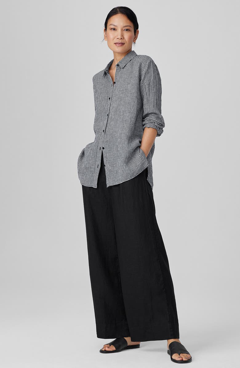 Eileen Fisher Classic Gingham Organic Linen Button-Up Shirt, Alternate, color, 