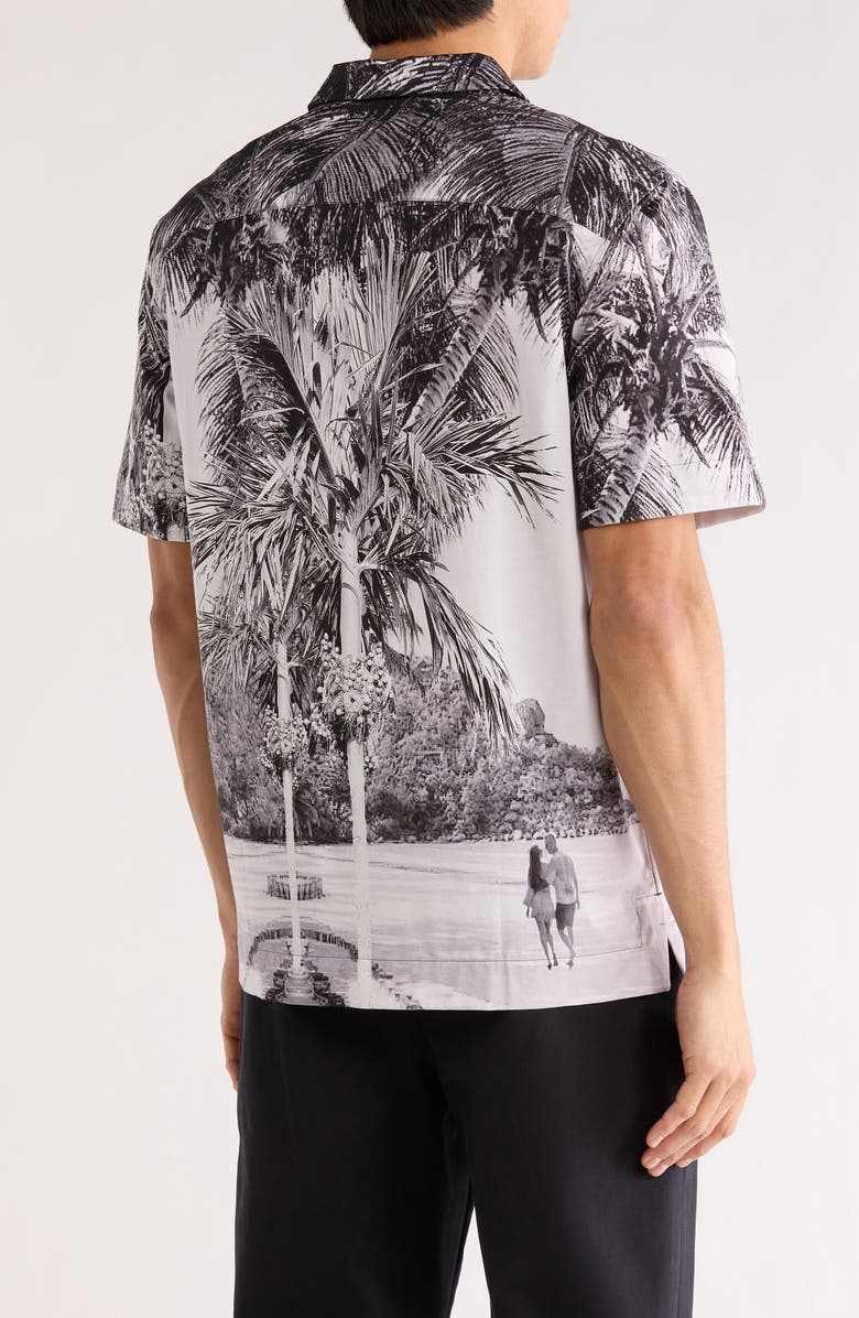 Bugatchi Cole OoohCotton<sup>®</sup> Woven Print Short Sleeve Button-Up Shirt, Alternate, color, Platinum