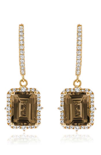 Suzy Levian Semiprecious Stone Halo Drop Earrings In Gold