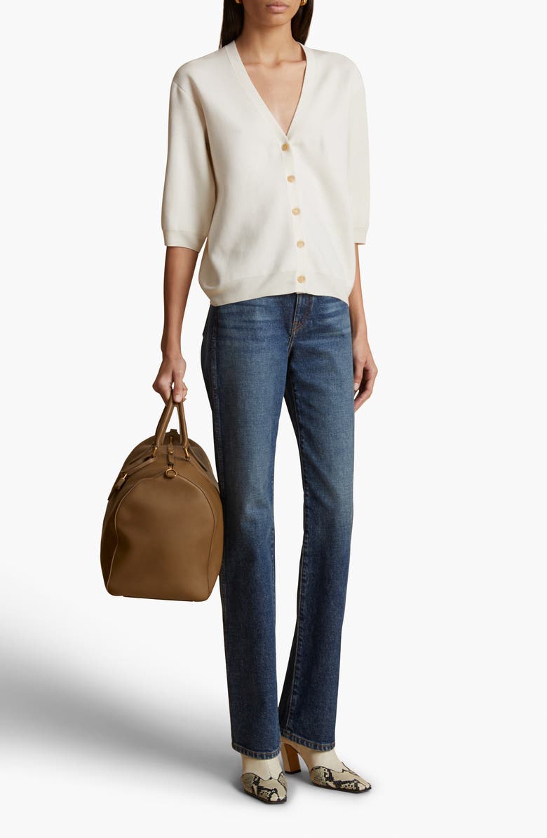 Khaite Tedi Short Sleeve Wool Blend Cardigan, Alternate, color, 