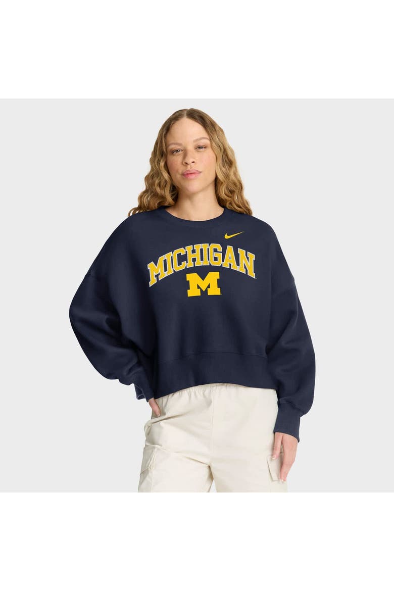 Women's Nike Navy Michigan Wolverines Oversized Phoenix Arch Pullover Sweatshirt, Main, color, Navy