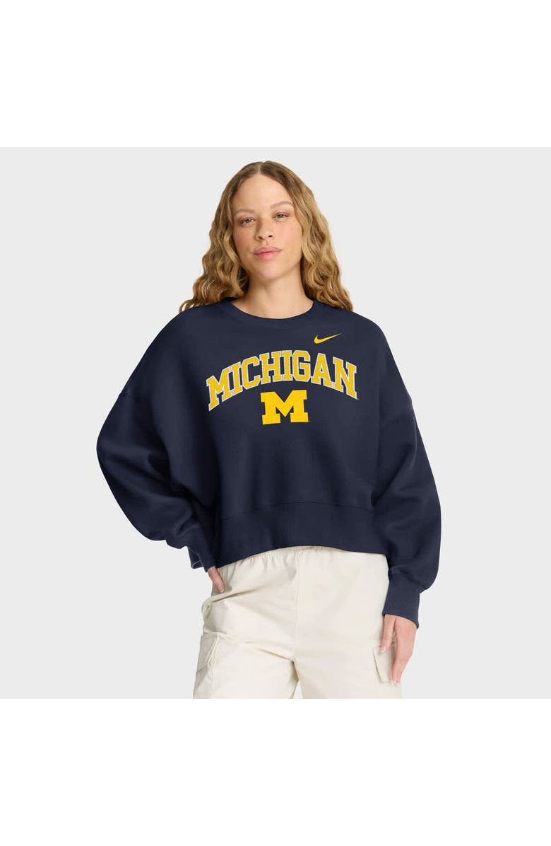 Nike Women's Nike Navy Michigan Wolverines Oversized Phoenix Arch Pullover Sweatshirt, Main, color, Navy