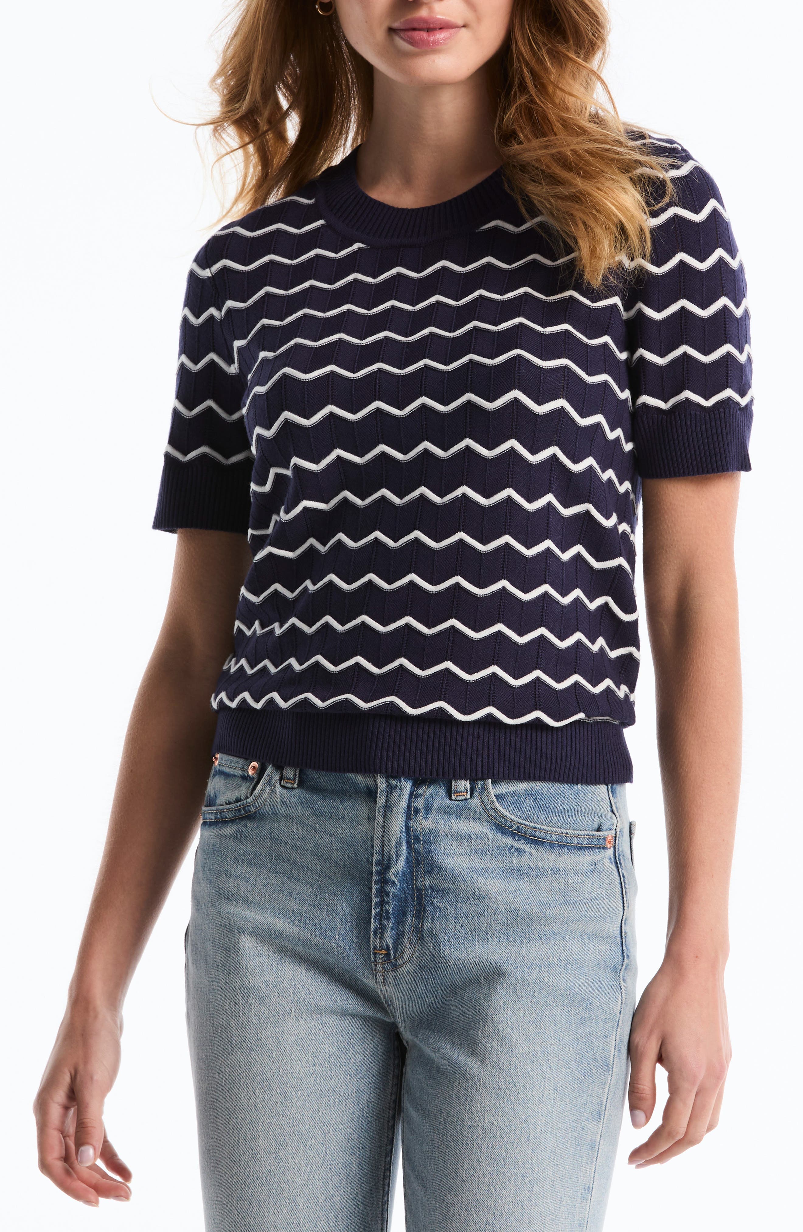Laundry by Shelli Segal Chevron Short Sleeve Sweater
