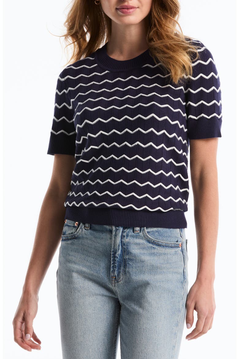 Chevron Short Sleeve Sweater, Main, color, PEACOAT