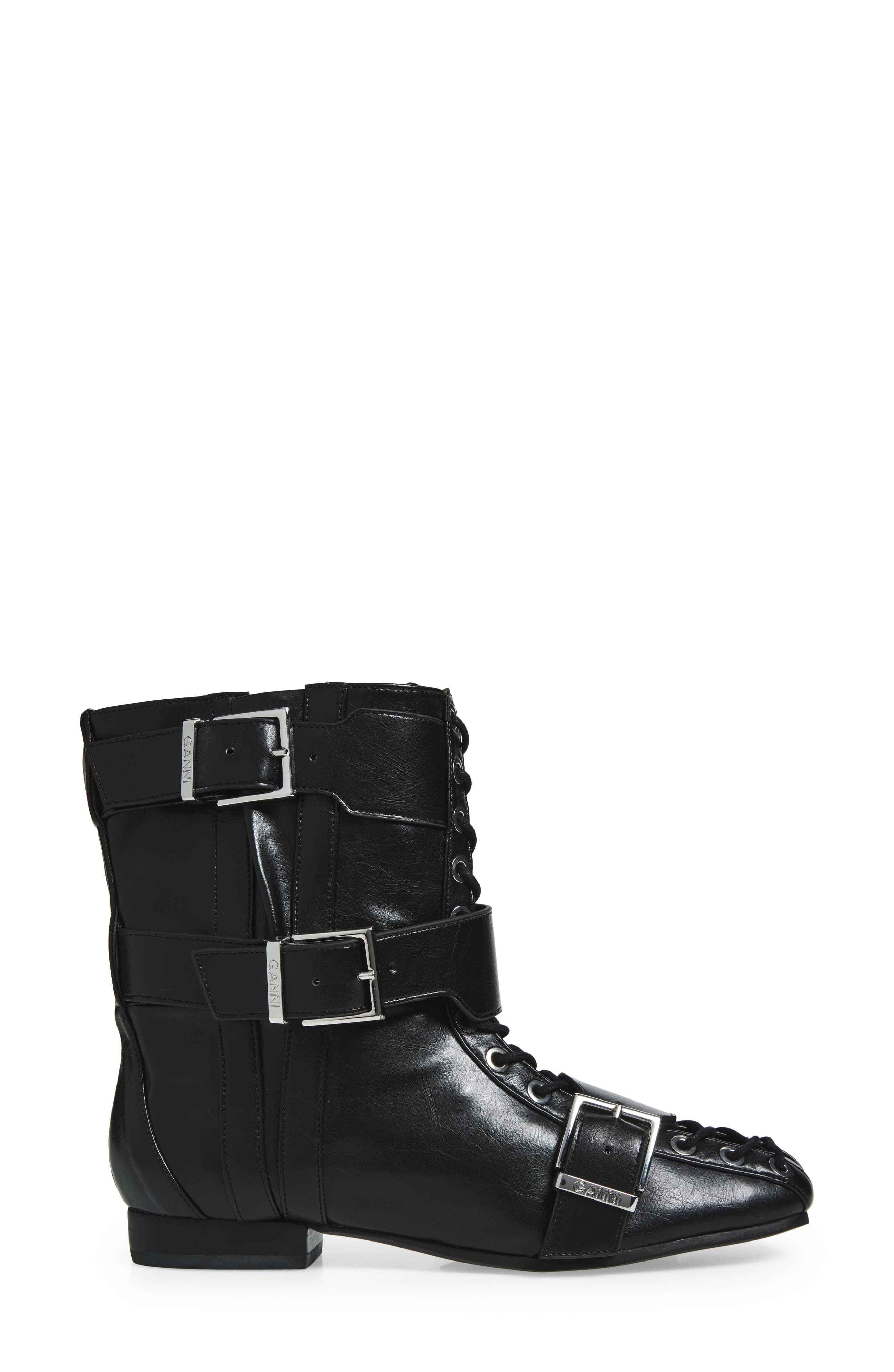 Ganni Lace-Up Boot, Alternate, color, Black
