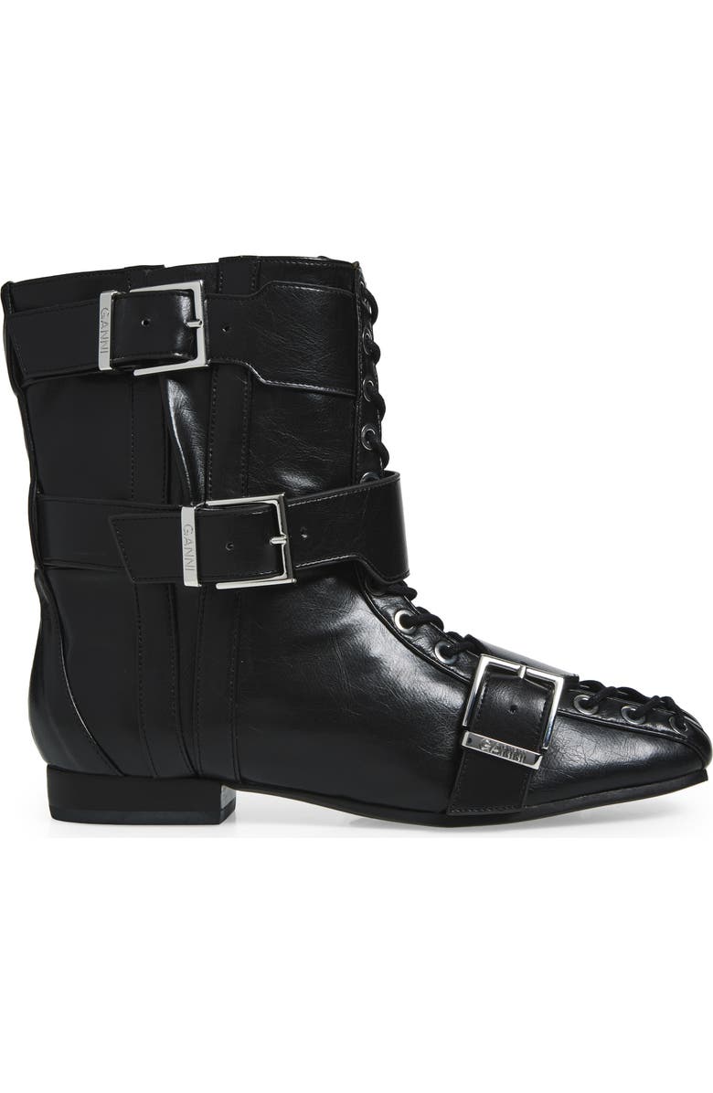 Ganni Lace-Up Boot, Alternate, color, Black