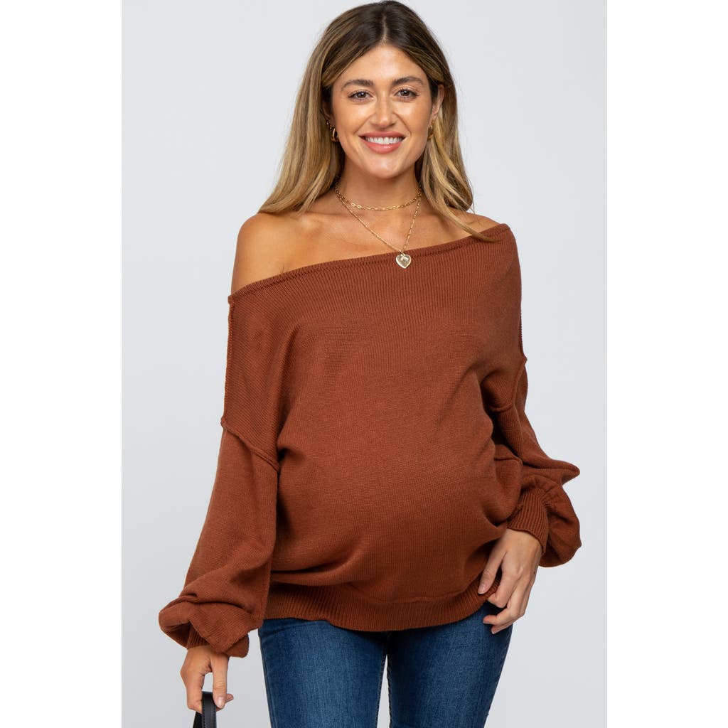 PinkBlush Boat Neck Bubble Sleeve Sweater in Camel  product