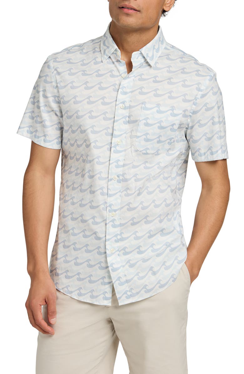 Faherty Movement Short Sleeve Button-Up Shirt, Main, color, Ivory Endless Peaks
