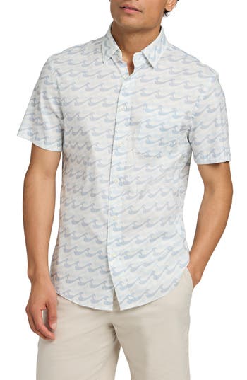 Faherty The Movement Geometric Print Short Sleeve Button-up Shirt In Ivory Endless Peaks