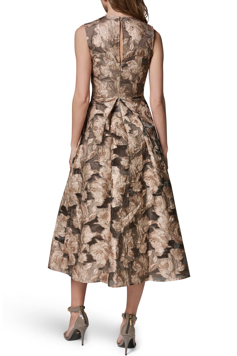 Floral Metallic Jacquard Cocktail Midi Dress, Alternate, color, SNOW PETAL