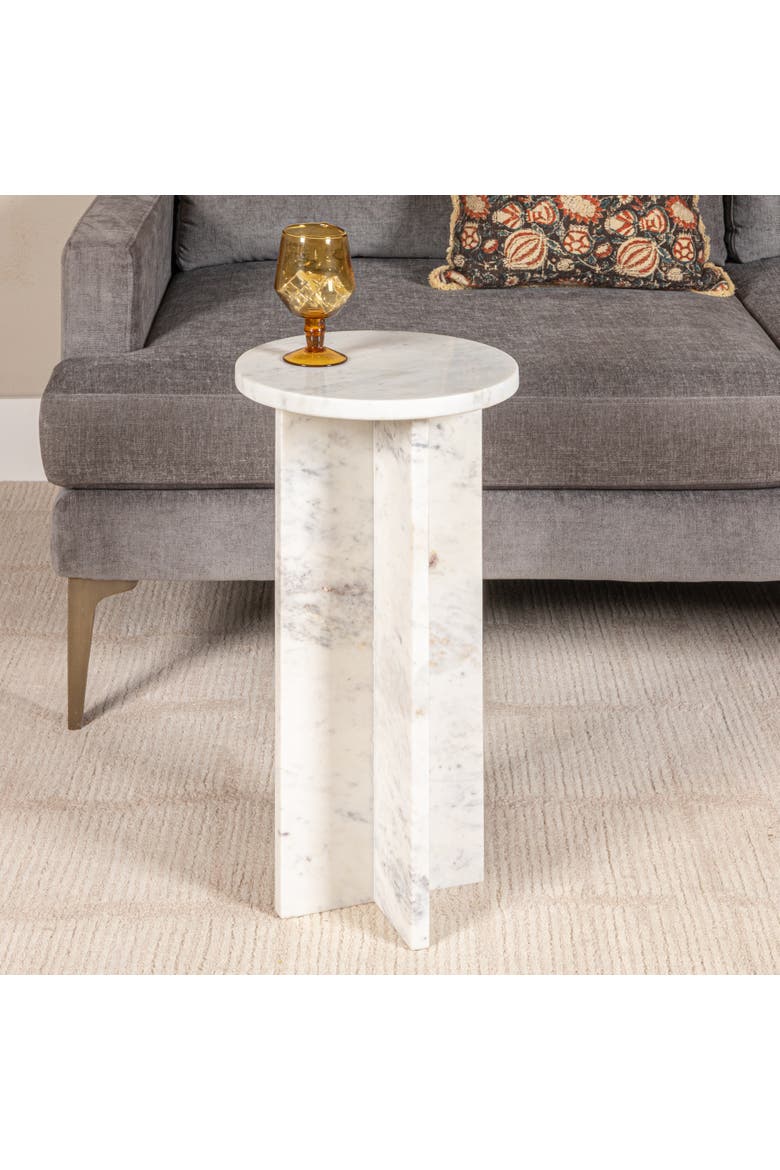 Martini Accent Table with Interlocking Cross Base, Alternate, color, White