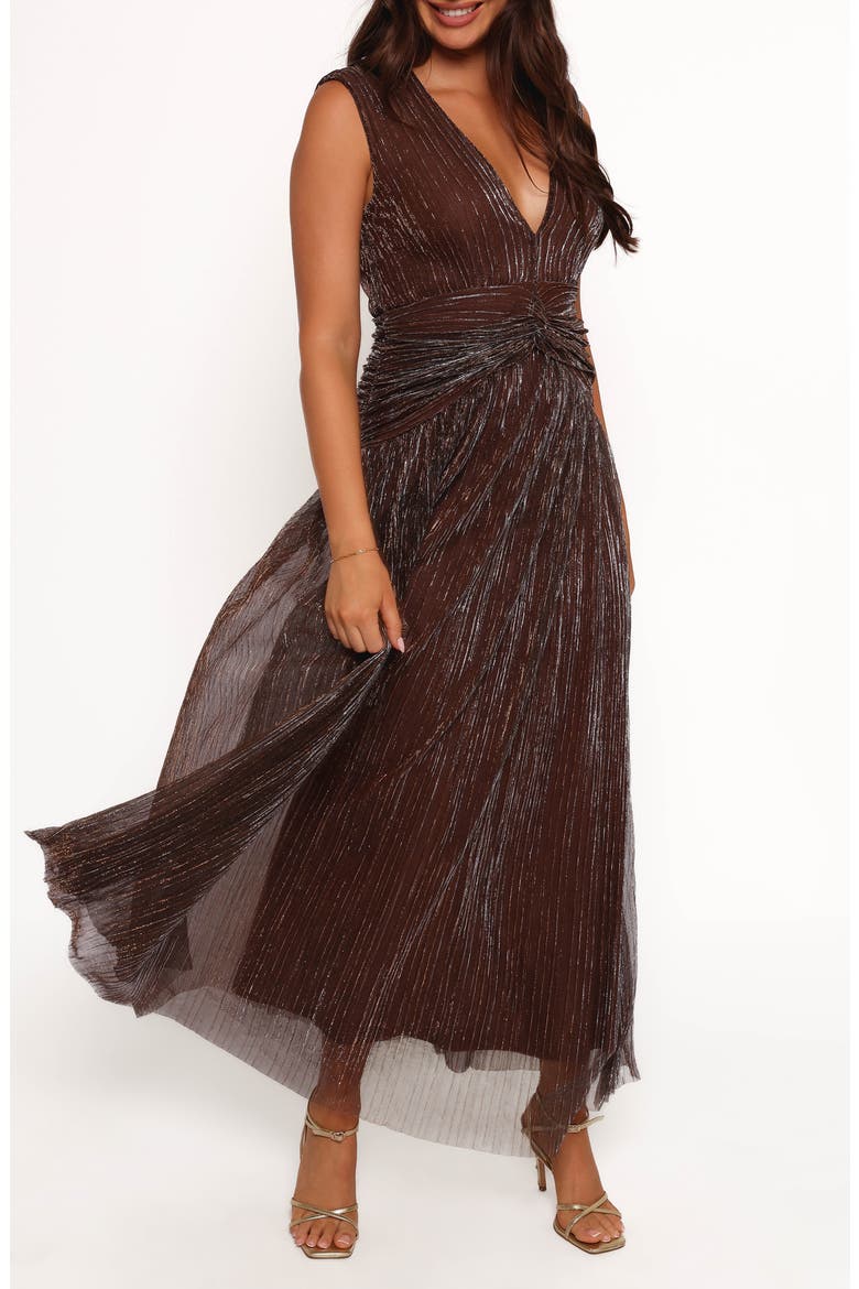 bronze metallic maxi dress La Femme Dress 33032